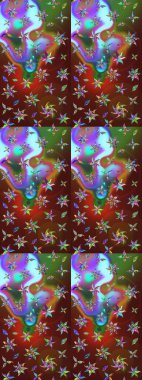 Düz Çiçek Elementleri Tasarım Raster illüstrasyonu. Çiçek desenli eskiz. Renkli Bahar Teması eskiz kalıbı. Renkli çiçekler.