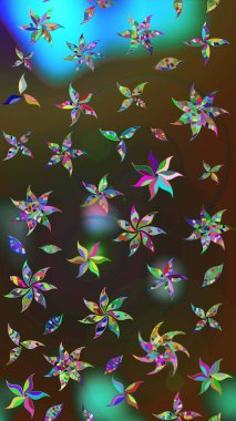 Çiçekli karalama şeklinde Raster çiçek deseni. Nazik, narin çiçek arkaplanı. Kahverengi ve gri renkte çiçekler.