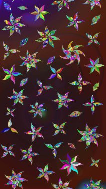 Çiçek ve yapraklı karalama şeklinde Raster çiçek deseni. Raster illüstrasyonu. Yumuşak, bahar çiçekleri kahverengi ve mor renklerde.