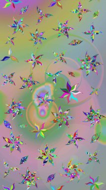 Tarafsız ve yeşil renklerde çiçekler. Raster illüstrasyonunda çiçek deseni çizimi.