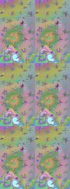 Çiçek desenli eskiz. Gömlek baskısı için çiçek boyası. Tarafsız ve yeşil renkte çiçekler.