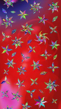 Üzerinde gelincikler ve vadi zambakları olan renkli çiçek desenli nakış deseni. Tekstil tasarımı için kırmızı ve pembe renkte geleneksel Raster çiçek buketi.