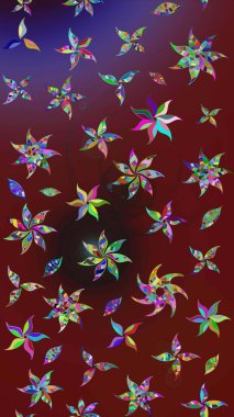 Motley illüstrasyonu. Küçük çiçekte güzel bir desen. Küçük renkli çiçekler. Kırmızı ve kahverengi çiçekli bahar çiçekleri. Moda baskıları için zarif bir şablon.