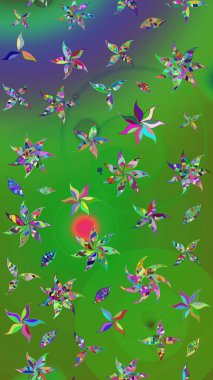 El çizimi çiçek unsurları olan soyut çizim raster deseni. Retro tekstil tasarım koleksiyonu. 1950-1960 motifleri. Çiçekli ipek eşarp. Açık.