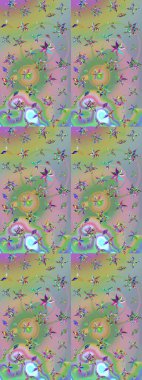 Çiçek desenli eskiz. Gömlek baskısı için çiçek boyası. Tarafsız ve yeşil renkte çiçekler.