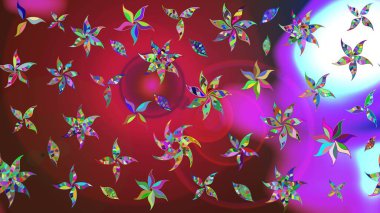 Suluboya çizim kalıbı. Çiçek izi. Suluboya tarzında kırmızı ve menekşe renkleri üzerine çiçekler.