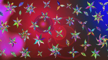 Kırmızı ve mavi renklerde. Kırmızı ve mavi renkte kırmızı ve mavi papatya deseni. Raster illüstrasyonu.