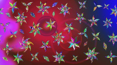 Nazik romantik baskı. Tatil havası. Raster güzel bir çiçek deseni çizmiş. Kırmızı ve mavi renkte çiçekler. Bahar mevsimi.