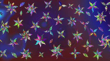 Raster illüstrasyonu. Mor ve mor renklere karalamalar çizilmiş çiçek deseni.