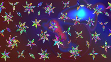 Renkli Bahar Teması eskiz kalıbı. Düz Çiçek Elementleri Tasarımı. Mor ve mor renkli çiçekler. Raster illüstrasyonunda çiçek deseni çizimi.