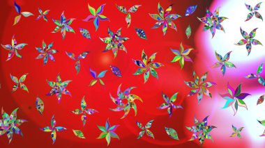 Çiçek desenli eskiz. Gömlek baskısı için çiçek boyası. Kırmızı ve pembe renkte çiçekler.