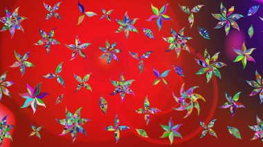 Raster illüstrasyonu. Kırmızı ve mor renklerde. Kırmızı ve mor renkte kırmızı ve mor papatyalar..