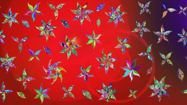 Asya tekstil tarzında. Raster illüstrasyonu. Raster illüstrasyonu. Çiçek desenli çizim. Kırmızı ve kahverengi renkte çiçekler.