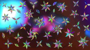 Raster Çiçek İllüstrasyonu 'nun şirin tekstili. Kahverengi ve mor renkli etnik çiçeklerle zarif bir eskiz deseni..