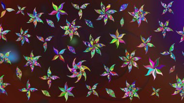 Raster illüstrasyonu. Kahverengi ve mor renklerde. 3D çiçekler, çizim.