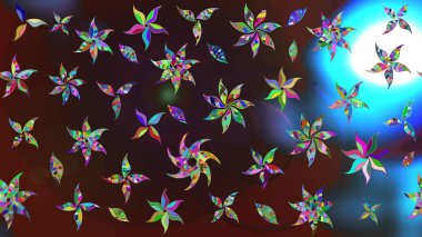 Çiçek desenli raster, kahverengi ve mavi çizgi grafik desenli soyut raster arkaplan. Modern stil dokusu.