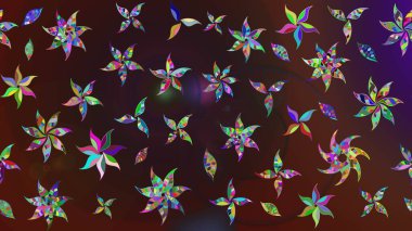 Raster hisseleri. Eskiz arkaplan modeli. Kahverengi ve mor üzerine çiçekler. Suluboya, elle çizilmiş.