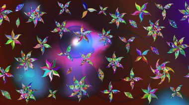 Raster illüstrasyonu. Tropik çiçek desenleri. Kahverengi ve mor renkte çiçekler.