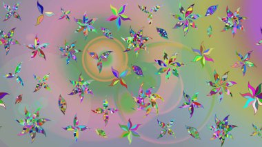 Yaprak ve çiçeklerin suluboya resimleri, tarafsız ve yeşil renkler üzerine çizimler. Raster illüstrasyonu. Yumuşak, bahar çiçekleri tarafsız ve yeşil renklerde.