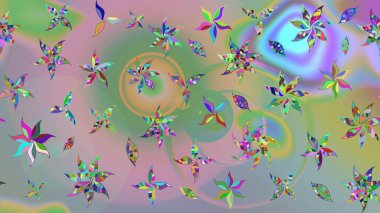 Düz Çiçek Elementleri Tasarımı. Tarafsız ve yeşil renklerde çiçekler. Renkli Bahar Teması eskiz kalıbı. Raster illüstrasyonunda çiçek deseni çizimi.