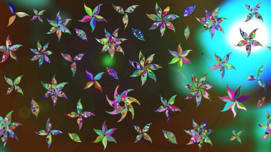 Renkli grunge, soyut arkaplanı kologri ve kahverengi çiçeklerle süslüyor. Parmak izi, kumaş, duvar kâğıdı, tekstil için raster dokusu. Nakış desenli çiçek deseni..