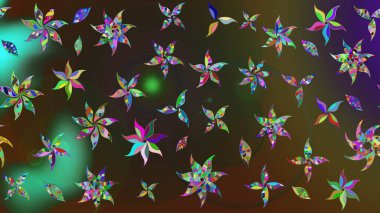 Yaz çiçekleri teması. Kahverengi ve yeşil renkler. El çizimi, soyut ve süslü elementler. Klasik çiçekler. Suluboya resim taklit Raster illüstrasyonu.