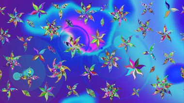 Mavi ve mor renkte manzaralı çiçek deseni. Üst manzara, yumuşak stil. Sevgililer günü ve tebrik kartı konsepti için şık bir davetiye. Çiçek kompozisyonu, el boyası, hassas şablon..