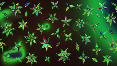 Düz Çiçek Elementleri Tasarımı. Raster illüstrasyonundaki çiçek desenli çizim. Yeşil ve gri renkli çiçekler. Renkli Bahar Teması çizim şablonu.