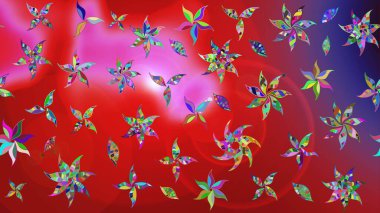 Raster Çiçek İllüstrasyonu 'nun şirin tekstili. Kırmızı ve pembe renkte etnik çiçeklerle süslenmiş zarif bir eskiz..