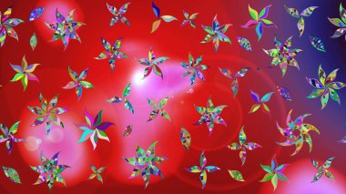 Raster illüstrasyonundaki çiçek desenli çizim. Renkli Bahar Teması eskiz kalıbı. Düz Çiçek Elementleri Tasarımı. Kırmızı ve pembe renkte çiçekler.