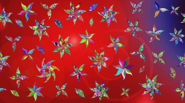 Moda baskıları için zarif bir şablon. Motley illüstrasyonu. Kırmızı ve mor çiçekli bahar çiçekleri. Küçük renkli çiçekler. Küçük çiçekte şirin desenler.