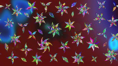 Renkli Bahar Teması eskiz kalıbı. Kırmızı ve kahverengi renkte çiçekler. Düz Çiçek Elementleri Tasarımı. Çiçekli çiçek deseni, suluboya. Raster illüstrasyonu.