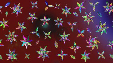 Raster Floral Illustration, Asyalı tekstil. Kırmızı ve kahverengi renkli etnik çiçeklerle zarif bir eskiz deseni..