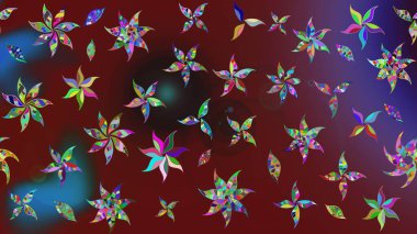 Çiçek duvar kâğıdı. Kırmızı ve kahverengi renkli şirin tekstil tarzında. Renkli çizim kalıbı. Raster illüstrasyonu. Çiçek arka planı.