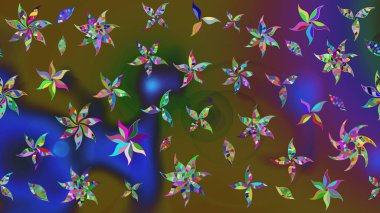 Düz Çiçek Elementleri Tasarımı. Raster Modaya uygun kumaş deseni. Renkli şirin çiçek deseni. Renkli Bahar Teması çizim şablonu.