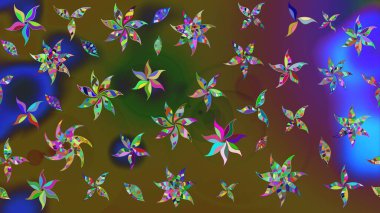 Düz Çiçek Elementleri Tasarımı. Renkli Yaz Temalı eskiz kalıbı. Modaya uygun kumaş deseni. Sevimli çiçek raster deseni.