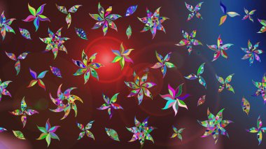 Modern çiçek arkaplanı. Moda baskıları için zarif bir şablon. Halk tarzı. Parlak renkli çiçekleri ve kahverengi ve mor renkli yaprakları olan muhteşem bir çiçek deseni..