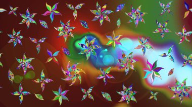 Renkli Bahar Teması eskiz kalıbı. Düz Çiçek Elementleri Tasarımı. Raster..