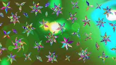 Renkli çiçek desenli çizim. Suluboya tarzında renkler üzerine çiçekler.