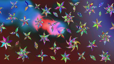 Renkli çiçekler. Hediye ambalaj kağıdı, tebrik kartları, posterler ve pankart tasarımı. Raster düz çiçek çizim deseni.