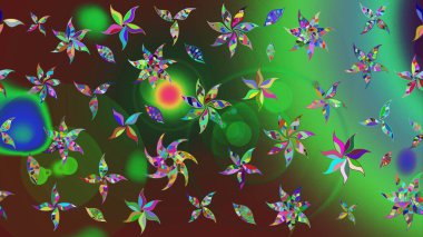 Yeşil ve kahverengi renkli etnik çiçekli zarif eskiz deseni. Asya Tekstil 'inde Raster Çiçek İllüstrasyonu.