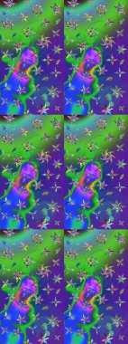 Üzerinde gelincikler ve vadi zambakları olan renkli çiçek desenli nakış deseni. Tekstil tasarımı için geleneksel Raster çiçek buketi yeşil ve mavi renkler.