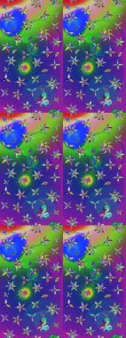 Soyut etnik raster çizim kalıbı. Çiçekler. Vadinin mavi ve menekşe rengi çiçekleri.