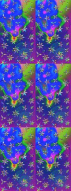 Nakış desenli çiçek deseni. Parmak izi, kumaş, duvar kâğıdı, tekstil için raster dokusu. Renkli grunge, soyut arkaplanı kolomavi ve menekşe çiçekleri ile zenginleştir.