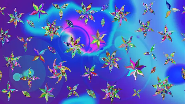 Mavi ve mor renkte manzaralı çiçek deseni. Üst manzara, yumuşak stil. Sevgililer günü ve tebrik kartı konsepti için şık bir davetiye. Çiçek kompozisyonu, el boyası, hassas şablon..