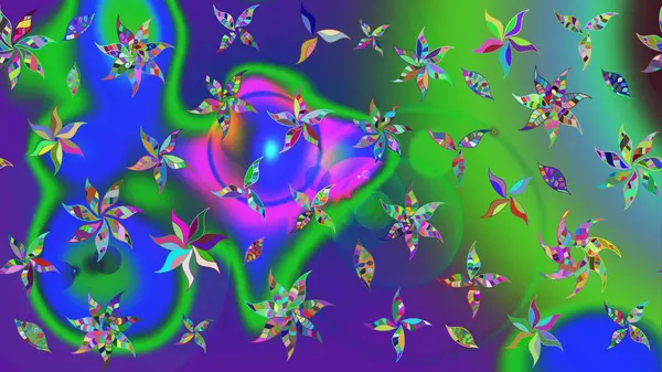 Yeşil ve mavi renkte çiçekler olan çiçek deseni çiz. Suluboya tarzında yeşil ve mavi renkte çiçekler.