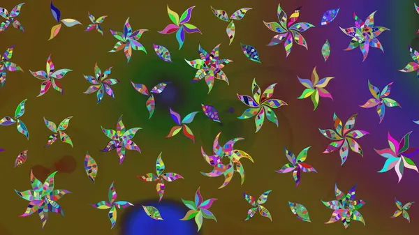 Renkli çiçekler. Raster illüstrasyonu. Çiçek desenli eskiz, vuruşlar, sıçramalar, yaz çiçekleri..