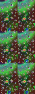 Raster illüstrasyonu. Çiçek desenli eskiz, darbeler, sıçramalar, yaz çiçekleri. Yeşil ve kahverengi renkte çiçekler.