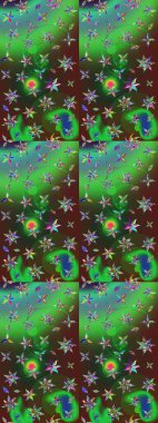 Raster illüstrasyonundaki çiçek desenli çizim. Düz Çiçek Elementleri Tasarımı. Renkli Bahar Teması eskiz kalıbı. Yeşil ve kahverengi renkte çiçekler.