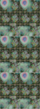 Raster Çiçek İllüstrasyonu 'nun şirin tekstili. Gri ve yeşil renklerde etnik çiçeklerle kusursuz bir desen..